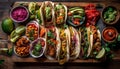 Grilled meat, fresh veggies, healthy taco dinner generated by AI Royalty Free Stock Photo