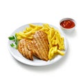 Grilled meat and golden french fries on plate Royalty Free Stock Photo