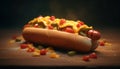 Grilled meat, hot dog, freshness, gourmet, ketchup, pork, tomato generated by AI