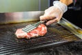 Grilled meat. Juicy steak from beef - soft focuse Royalty Free Stock Photo