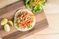 Grilled meat with onion and bell peppers, tomato,lettuce. Royalty Free Stock Photo