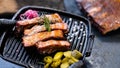 Grilled meat recipe smoked pork ribs rosemary Royalty Free Stock Photo