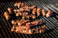 Grilled meat rolls called Mici or Mititei, traditional fresh Romanian barbeque grill food cooked on the barbeque at a street food Royalty Free Stock Photo