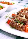 Grilled meat rolls with giant white beans and sauce Royalty Free Stock Photo