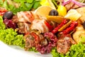 Grilled meat, sausages and vegetables Royalty Free Stock Photo