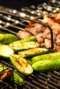 Grilled meat or shish kebab and vegetables. Fried on skewers on Royalty Free Stock Photo