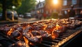 Grilled meat sizzling on barbecue, perfect summer meal generated by AI Royalty Free Stock Photo