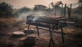 Grilled meat on skewers, cooking over hot coal barbecue generated by AI Royalty Free Stock Photo