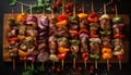Grilled meat skewers with fresh vegetables, perfect for outdoor parties generated by AI Royalty Free Stock Photo