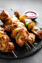 Grilled meat skewers, shish kebab on black background Royalty Free Stock Photo