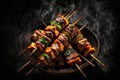 Grilled meat skewers, shish kebab Illustration AI Generative