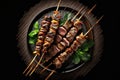 Grilled meat skewers, shish kebab Illustration AI Generative