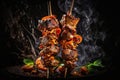 Grilled meat skewers, shish kebab Illustration AI Generative