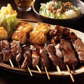 Grilled meat skewers and side dish Royalty Free Stock Photo