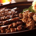 Grilled meat skewers and side dish Royalty Free Stock Photo