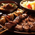 Grilled meat skewers and side dish Royalty Free Stock Photo