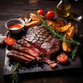 Grilled meat sliced tomahawk beef steak with spices vegetables Generative AI Royalty Free Stock Photo