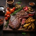 Grilled meat sliced tomahawk beef steak with spices vegetables Generative AI Royalty Free Stock Photo