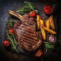 Grilled meat sliced tomahawk beef steak with spices vegetables Generative AI Royalty Free Stock Photo
