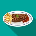 Grilled meat steak with french fries on dish