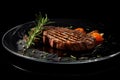 Grilled meat steak on plate in black background with copy space Royalty Free Stock Photo