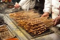 Grilled meat on sticks at Wangfujing night market, Beijing Royalty Free Stock Photo