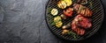 The grilled meat and vegetables on a barbecue grill with herbs and spices. AI generated image Royalty Free Stock Photo
