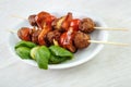 Grilled meatball skewers Royalty Free Stock Photo