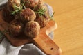 Grilled meatballs , delicious meat cutlets on wooden cutting board Royalty Free Stock Photo