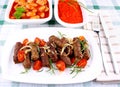 Grilled mince rolls with giant white beans