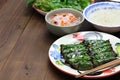 Grilled minced beef wrapped in betel leaf, vietnamese cuisine Royalty Free Stock Photo