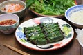 Grilled minced beef wrapped in betel leaf, vietnamese cuisine