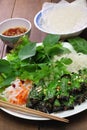 Grilled minced beef wrapped in betel leaf, vietnamese cuisine