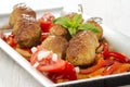 Grilled minced meat balls on a skewer Royalty Free Stock Photo