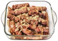 Grilled Minced Meat Loaves Cevapcici With Chopped Onion In Glass Baking Pan Isolated On White Background Royalty Free Stock Photo