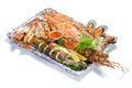 Grilled Mixed Seafood platter Set : Lobster, Fish, Blue Clab, Big Prawn, Mussel Clam, Calamari Squids with pieces of lemon &