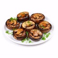 Grilled mushrooms (champignons) top view, ready to devour, on a Royalty Free Stock Photo