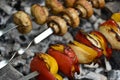 Grilled mushrooms, onions and red bell peppers. Royalty Free Stock Photo