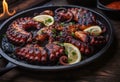 Grilled octopus in cast iron grill pan Royalty Free Stock Photo
