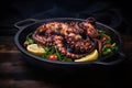 Grilled octopus in cast iron grill pan