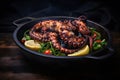 Grilled octopus in cast iron grill pan Royalty Free Stock Photo