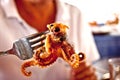 Grilled octopus on a fork