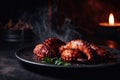 Grilled octopus on a plate. Grilled seafood. Generative AI