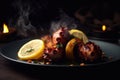 Grilled octopus on a plate. Grilled seafood. Generative AI