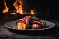 Grilled octopus on a plate. Grilled seafood. Generative AI