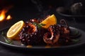 Grilled octopus on a plate. Grilled seafood. Generative AI