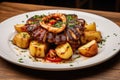 Grilled octopus with roasted potatoes and paprika. Spain food