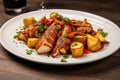 Grilled octopus with roasted potatoes and paprika. Spain food