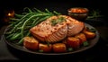 Grilled organic salmon steak, a gourmet meal generated by AI Royalty Free Stock Photo
