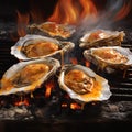 Grilled oysters in the grill with Tabasco butter